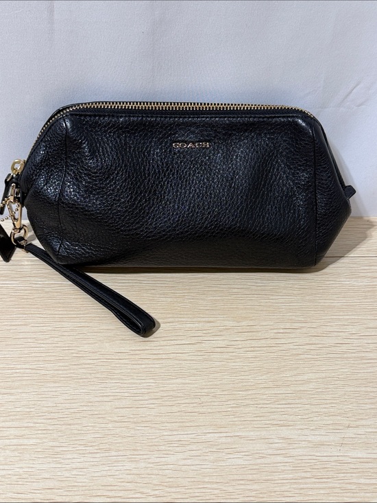 Coach Handbags - Coach Black Pebbled Leather Wristlet Pouch with Gold Hardware